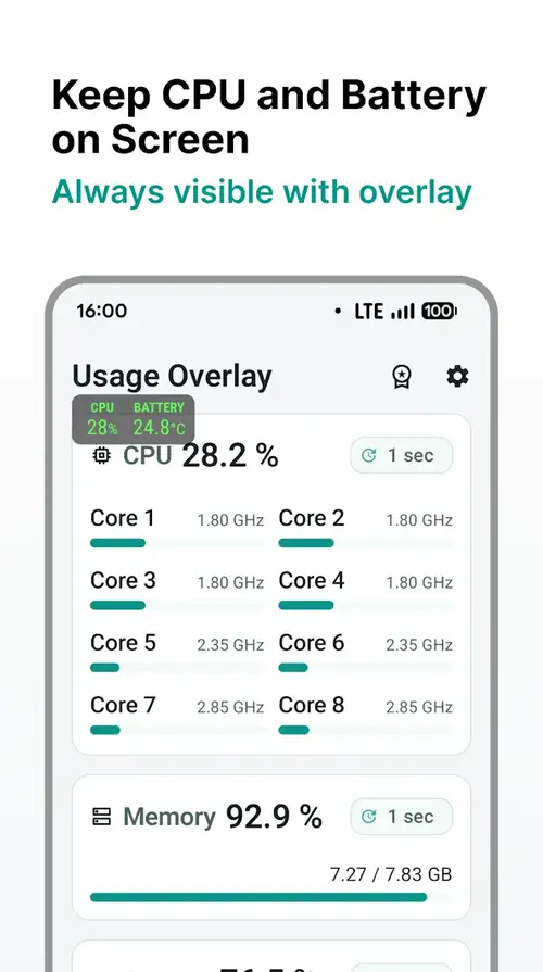 Overlay Monitor CPU/Battery screenshot 1